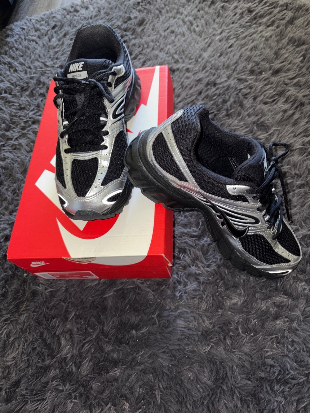 Nike Air Max Moto 2K Black and Silver Trail Running Sneakers